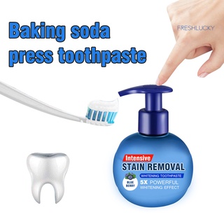 Fre Soda fruta pasta de dientes eliminación de manchas blanqueamiento reparación de encías más fresco pasta Oral