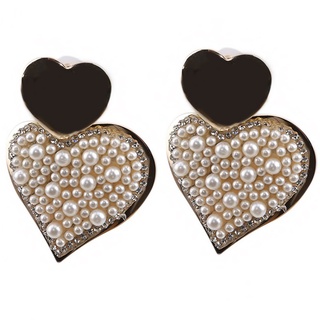 aretes de perlas simples de diamantes de imitación geométricos exagerados para mujer