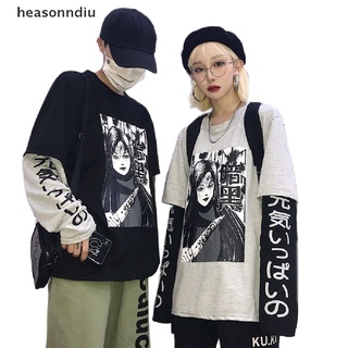 Heasonndiu Harajuku Anime Japonés Impresión Mujeres Sudadera Falsa 2 Piezas Suelta Streetwear CL
