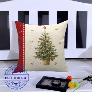 Funda de cojín de navidad de 45 cm, diseño de árbol, lino, hogar, sofá, funda de algodón F2Z0