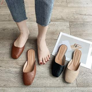 Zapatillas Baotou media zapatillas mujeres 2020 nuevo versátil fondo plano moda medio cuidado único zapatos Muller lazy net rojo sa