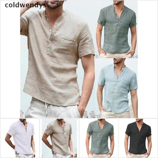 [frío] camisa casual para hombre de manga corta de algodón lino camisas cuello suelto botón camisa