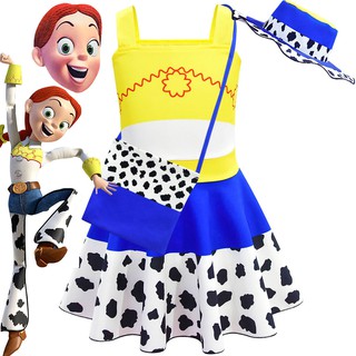Toy Story 4 Jessie vestido de niños vestido de verano niñas tutú sombrero de tres piezas + vestido de manga corta + bolsa