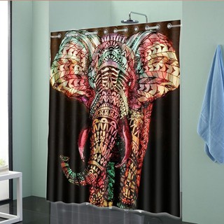 wf - cortina de ducha impermeable para baño, diseño de elefante, diseño de elefante (5)