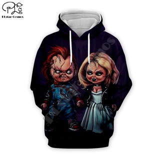 Hombres halloween's Play Bride Of Chucky muñeca impresión 3D sudaderas Unisex sudaderas cremallera jersey chándal