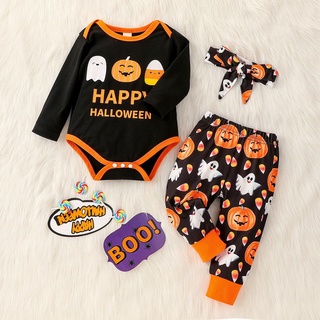 Twice**bebés niños niñas Halloween letra mameluco+pantalones+diadema conjunto