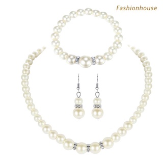 F* elegante collar de perlas de imitación blanca y pulsera de perlas con cuentas de cadena pendientes de gota de traje de joyería conjunto para mujeres