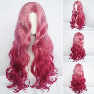 Hequ mujeres rosa largo rizado Natural completo ondulado peluca de pelo señoras Cosplay fiesta pelucas