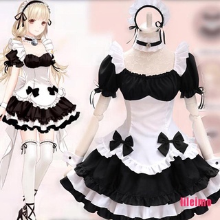 【lileim】Black White Chocolate Maid Dress French Bowknot Skirt Girls Woman Amine C