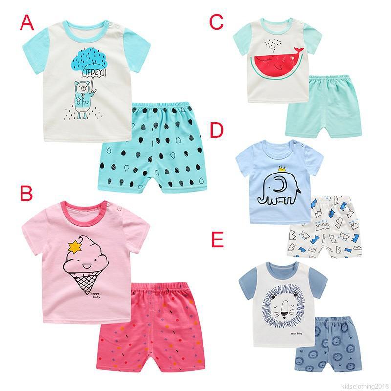 1-5y verano bebé niños lindo dibujos animados camiseta+pantalones cortos conjunto 2pcs