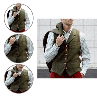 qinfuh Vintage Spring Vest Lapel Cardigan Men Vest Slim for Work