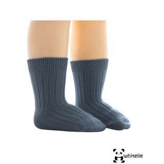 We-kids calcetines de algodón, Unisex de Color sólido medio calcetines acanalados para otoño invierno, 0-8 años (4)