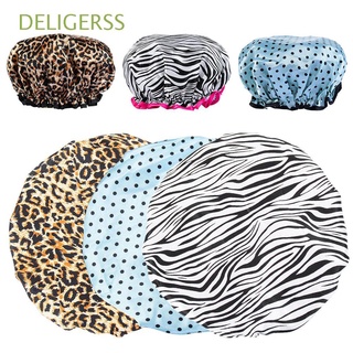 DELIGERSS Bathroom Supplies Bath Hat Accessories Hair Cover Bathing Shower Cap Waterproof Fashion Double Layer Printing Pattern Thick Elastic Band