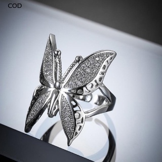 [cod] anillo ajustable abierto de cristal de circón mariposa para mujer joyería regalo caliente