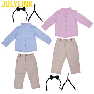 Julylink bebé niño caballero traje de los niños exquisito rayas camisa de la liga pantalones de pajarita traje conjunto (1)