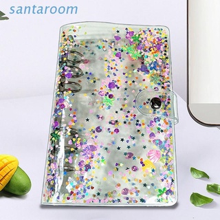 Santa A5 A6 Glitter Sequins Loose Leaf Binder Notebook Cover Transparent 6 Rings File Folder Stationery Office Supplies
