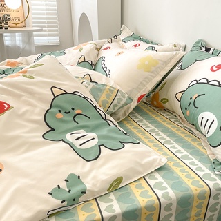 Dibujos animados lindo dinosaurio funda de edredón lavable de cuatro piezas cama individual sábana de estudiante dormitorio ropa de cama de tres piezas (4)