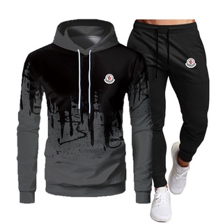 moncler marca chándal 2 piezas conjuntos de hombres nuevo invierno sudadera con capucha +drawstring pantalones fitness jogging traje deportivo
