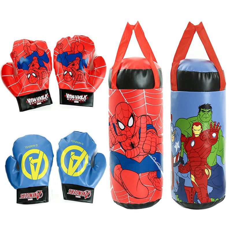 Nuevo Spiderman vengadores boxeo saco de boxeo y guantes de boxeo niños juguete de boxeo