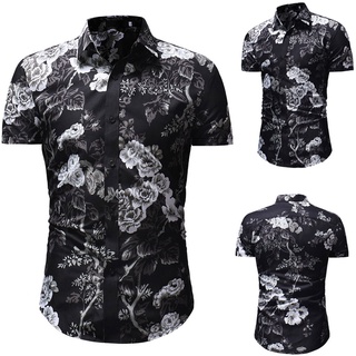 [camisas para hombre] yts impreso casual botón abajo manga corta camisa hawaiana top blusa