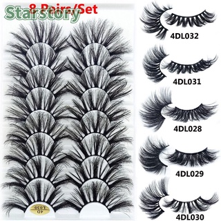 STARSTORY SKONHED 8 Pairs Woman Eye Lash Extension Handmade 4D Mink False Eyelashes Wispies Fluffy Eye Makeup Tools Full Volume Thick Cruelty-free Multilayered Effect Long Natural 25MM Lashes