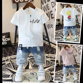 Traje de manga corta para niños Summer3Years Old-13Children's Jeans-Year-Old Boy SuitTT camisa con Jeans conjunto de dos piezas