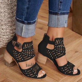 [0913] sandalias huecas de moda con tacones gruesos zapatos de mujer sandalias (3)