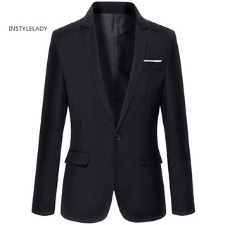 Ly moda hombres Color sólido manga larga solapa Slim Fit Blazer traje abrigo Outwear-part2
