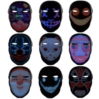 recargabal halloween navidad mascara led luminosa máscara app control programable máscara- bluetooth-compatibal máscara cara para cosplay fiesta decoración