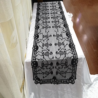 46x200cm Halloween Tablecloth Black Dancing Skull Table Runner Rectangular Table Cover Halloween Party Horror Dress