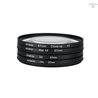 Andoer 67mm UV+CPL+Close-Up+4+Star filtro de 8 puntos Kit de filtro Circular polarizador Circular filtro Macro Close-Up Star filtro de 8 puntos con bolsa para cámara Nikon Canon Pentax Sony DSLR
