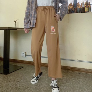Delgado/fleece y espesar estilo recto ancho pierna pantalones mujeres s suelto de cintura alta estudiantes