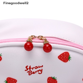 Finegoodwell2 Large Capacity Cherry Pencil Case Double-Layer Portable Strawberry PU Pencil Bag Glory