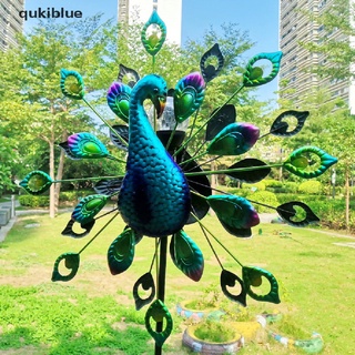 Qukiblue Wind Spinners Wrought Iron Painted Peacock Stakes Solar Light Spinners Windmill CL