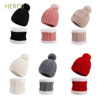 hered niños niñas conjunto térmico de punto de lana forrada de niños sombrero bufanda conjunto de invierno caliente sombrero de cuello grueso bufanda beanie sombrero/multicolor