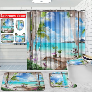 Cortina de ducha impermeable tapa de inodoro cubierta de Pedestal alfombra antideslizante alfombra de baño decoración conjunto