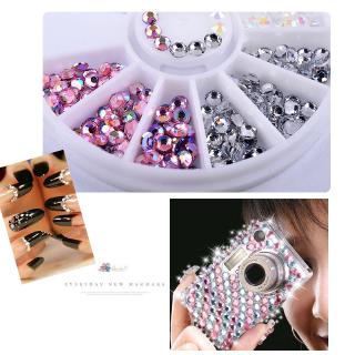 De tamaño mixto redondo de fondo plano de uñas diamantes de imitación /Glitter uñas Rhinestones cristal /DIY uñas arte decoraciones herramientas de manicura (5)