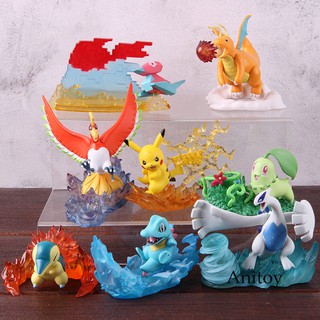 8 unids/set monsters figura de acción chikorita dragonite lugia totodile ho-oh pikachu figura muñeca coleccionable modelo de juguete
