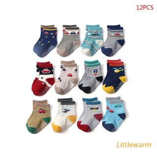LIT 12 pares/juego de calcetines de algodón para bebé/bebé/calcetines antideslizantes cómodos para 0-24 meses/niños/niñas