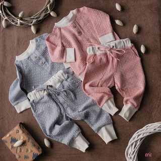 Tw 2 piezas de trajes casuales para bebés, estampado de lunares de bebé, Color sólido, cuello redondo, pantalones de amarre con