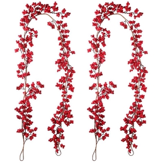 Guirnalda de navidad Berry roja Flexible, Flexible, guirnalda de bayas rojas artificiales para interior al aire libre, navidad (2 piezas)