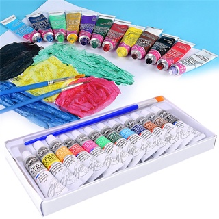 plhnfs - juego de pintura acrílica profesional (6 ml, 12 colores, acuarela, cepillo de pintura de pared) (6)