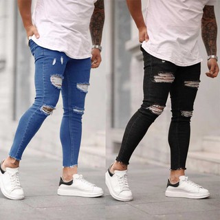 Verano de los hombres agujero de tobillo de la moda delgada Denim Skinny Casual Jeans