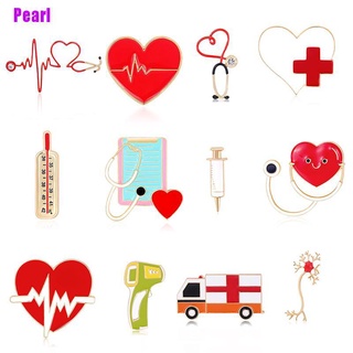 [Pearl] Broches Pins esmalte estetoscopio en forma de latidos del corazón broche para Doctor enfermera (1)