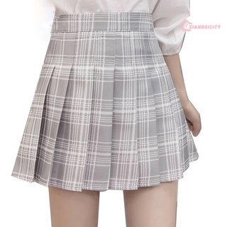 (xiangsi) mini falda de cintura alta de las mujeres lado cremallera color sólido/liso impreso falda plisada para la escuela (8)
