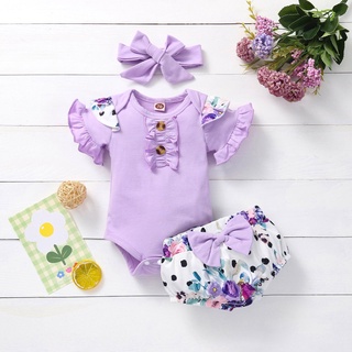 Twice**infant Baby Girls Ruffles mameluco body+estampado Floral pantalones cortos diademas trajes (1)