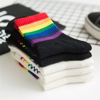 moda arco iris rayas 100% algodón calcetines de las mujeres calcetines deportivos marea calcetines deportes moda calcetines chica transpirable calcetines adecuados para mujeres/hombres