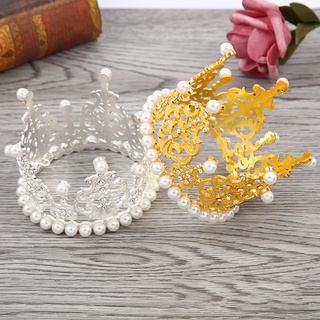 jidgsqin adorno de pastel atractivo anti-deform aleación exquisita perla de imitación pastel corona decoración para el hogar