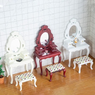hecho a mano miniatura tocador espejo mesa con taburete 1:12 casa de muñecas (2)