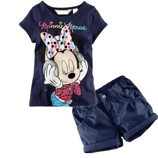 2pcs 2015 bebé niños niñas Minnie Mouse camiseta corta conjunto de pantalones cortos conjunto (2)